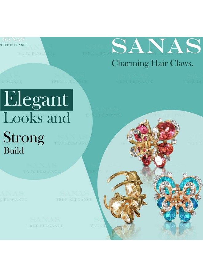 Sanas إكسسوارات شعر ماسية 4 قطع مشابك شعر فراشة حجرية إكسسوارات شعر للنساء مشابك للنساء مشابك مخلب إكسسوارات شعر ثقافات للشعر للنساء مشابك شعر معدنية 4 قطع - Image 5