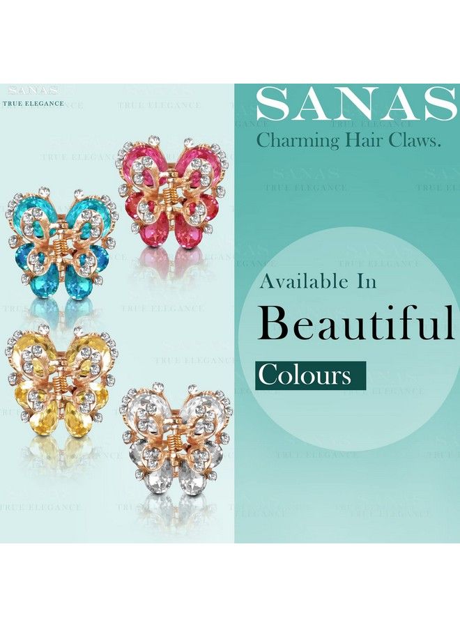 Sanas إكسسوارات شعر ماسية 4 قطع مشابك شعر فراشة حجرية إكسسوارات شعر للنساء مشابك للنساء مشابك مخلب إكسسوارات شعر ثقافات للشعر للنساء مشابك شعر معدنية 4 قطع - Image 4