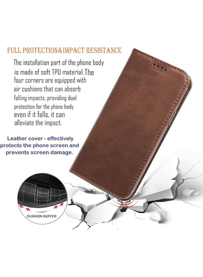 iPhone 17 Air Flip Case PU Leather Wrist Strap Wallet Case with 3 Card Holder Shockproof Flip Cover, Brown - Image 4