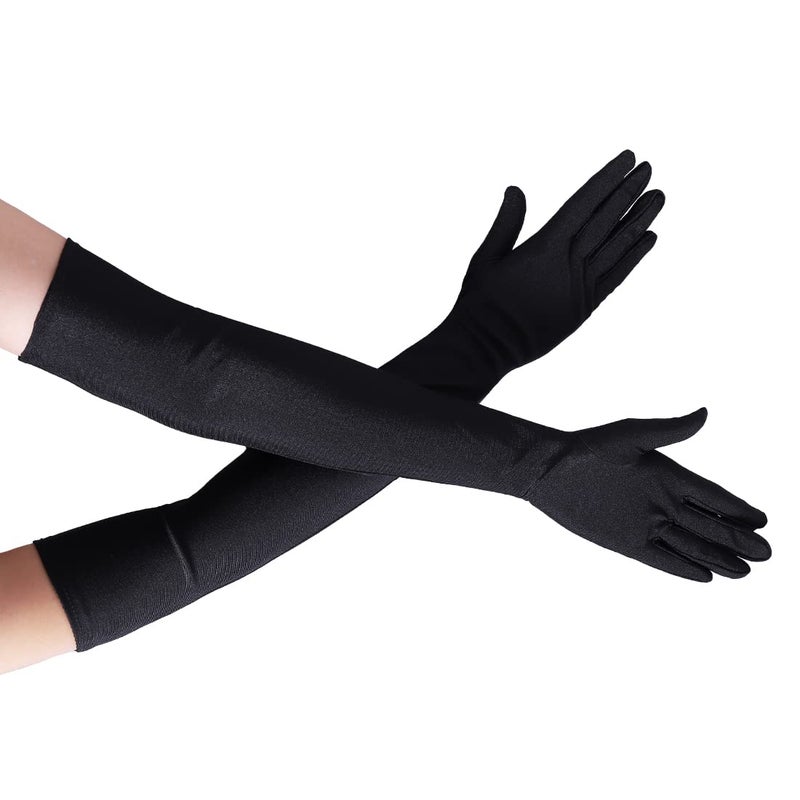 Lansian Long Black Opera Party Gloves for Women 1920s 20s Satin Gloves Elbow Length Bridal Evening Dress Costumes, 21.6'' - Image 4