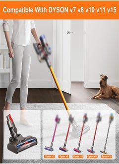 KASTWAVE ملحقات المكنسة الكهربائية لـ Dyson V8 V11 V10 V7 V15، ملحق مكنسة كهربائية للأرضيات الخشبية من Motorhead مع ضوء LED، قطع غيار رأس فرشاة تنظيف توربو رول على شكل حرف V  - Image 4
