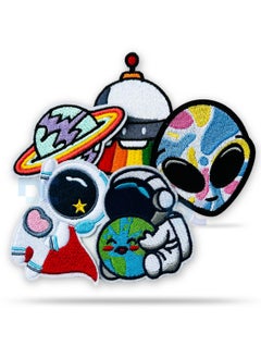Daily Crafts Daily Crafts 5 pc Embroidered Patch Cartoon Space Theme New Winter Collection Cute Sew OnIron On Patch Applique Bag Clothes Applique Dress Hat Jeans Sewing DIY Decoration 