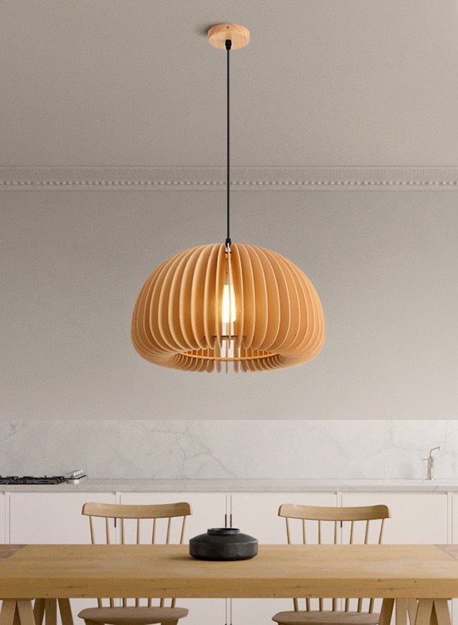 Sumkyle Wooden Scallop Pendant Light, Wabi-Sabi Layered Wood Chandelier, Minimalist Natural Wood Hanging Lamp for Dining Table Kitchen Bar - Image 2