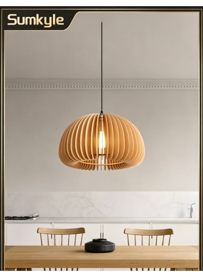 Sumkyle Wooden Scallop Pendant Light, Wabi-Sabi Layered Wood Chandelier, Minimalist Natural Wood Hanging Lamp for Dining Table Kitchen Bar - Image 1