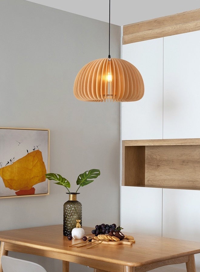 Sumkyle Wooden Scallop Pendant Light, Wabi-Sabi Layered Wood Chandelier, Minimalist Natural Wood Hanging Lamp for Dining Table Kitchen Bar - Image 3