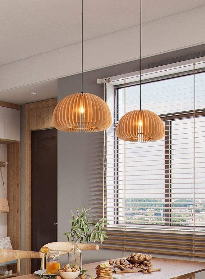 Sumkyle Wooden Scallop Pendant Light, Wabi-Sabi Layered Wood Chandelier, Minimalist Natural Wood Hanging Lamp for Dining Table Kitchen Bar - Image 5