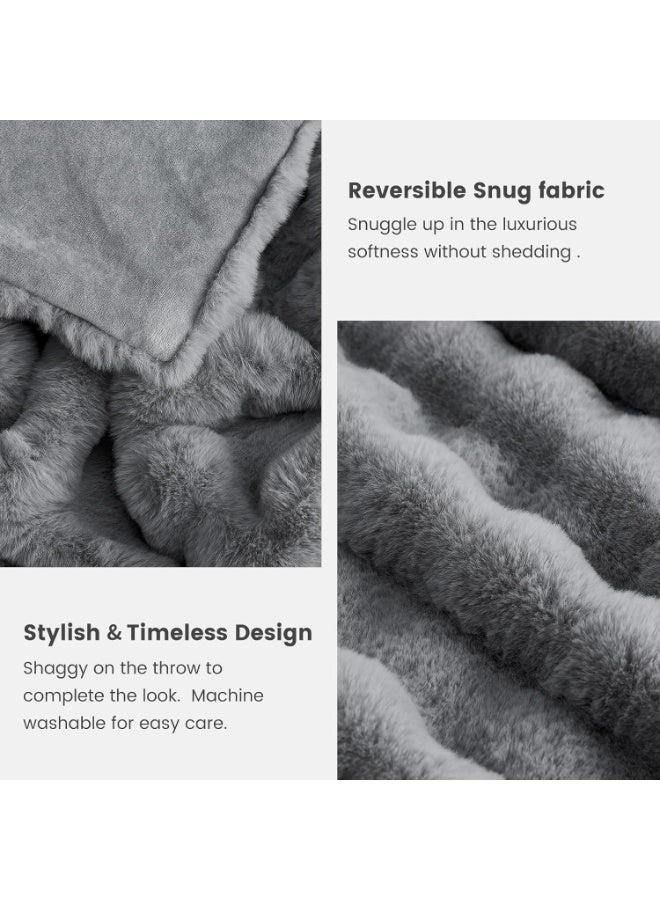 كيلا Cozy Bliss Faux Fur Throw Blanket for Couch, Fuzzy Soft Plush السميك Bubble Blanket for Sofa Bedroom Living Room,70*100 سم رمادي فاتح - Image 2