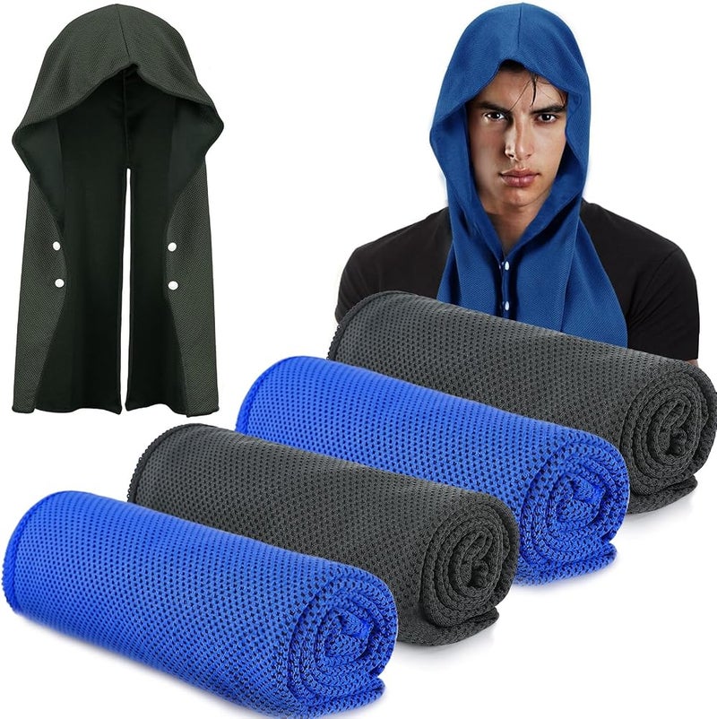 Acostop Cooling Hoodie Towels, Absorbent & Quick Drying Sweat Towel Wraps for Neck and Face, Long-Lasting Cooling and Sun Protection in Hot Weather Summer Outdoor Accessories, 4 Pcs, Blue & Black - Image 1