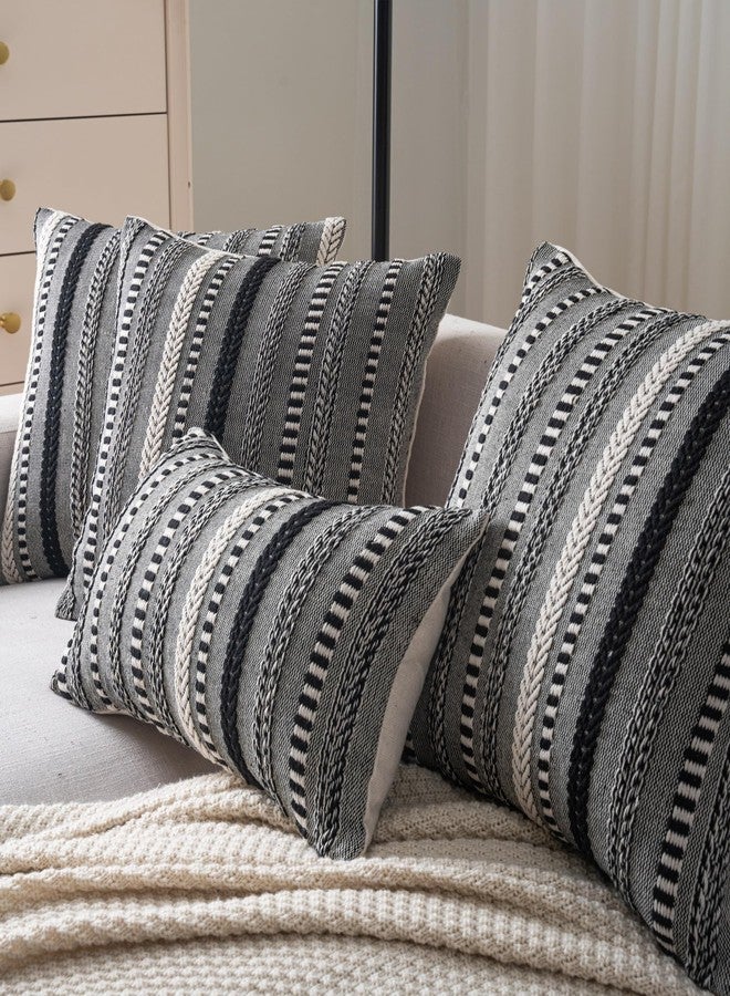 Cethom Boho Throw Pillow Covers 20x20 Inch Set of 2, Farmhouse Decorative Couch Pillow Cases, Black Accent Pillows of Bed, Sofa Bedroom Living Room Home Decor Cushion Cover - Image 2