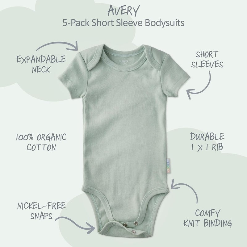 Butterblu Avery 5-Pack Short Sleeve Bodysuits​ 100% Organic Cotton for Baby Boys​ & Girls - Image 2