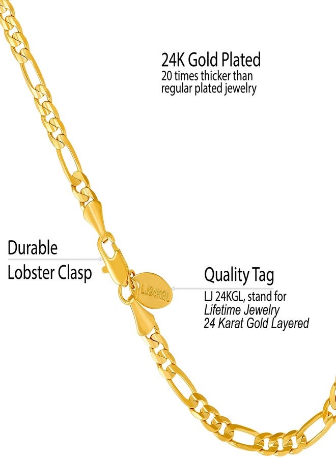 LIFETIME JEWELRY 4mm Figaro Chain Anklet for Women & Men 24k Gold Plated (Gold, 10) - Image 4