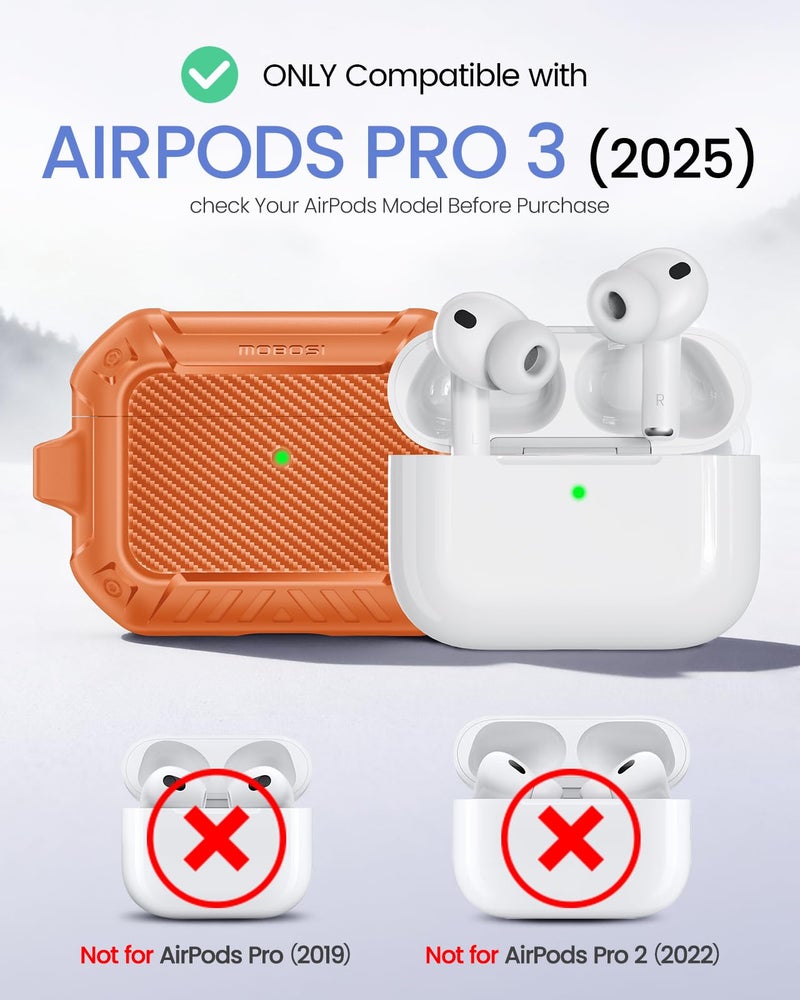 MOBOSI for AirPods Pro 3 Case, Compatible with AirPods Pro 3rd Generation Case Cover [Compatible with MagSafe] with Lock&Keychain&Cleaner Kit, Full Body Shockproof Protective Hard Shell (2025), Orange - Image 2
