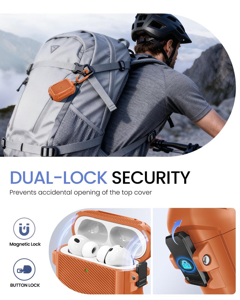 MOBOSI for AirPods Pro 3 Case, Compatible with AirPods Pro 3rd Generation Case Cover [Compatible with MagSafe] with Lock&Keychain&Cleaner Kit, Full Body Shockproof Protective Hard Shell (2025), Orange - Image 5