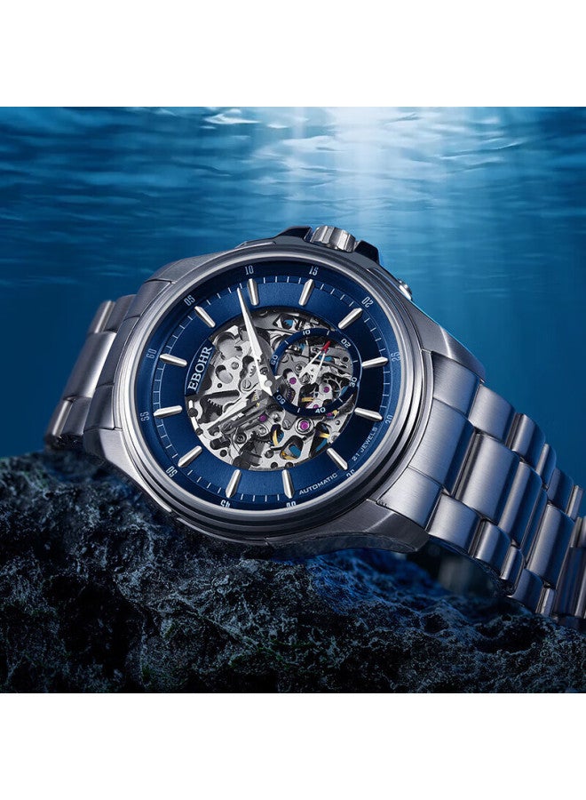 Ebohr Men'S Watch Explorer Series Trendy Blue Fashion Holiday Gift Mechanical Watch 51280314 For Boyfriend - Image 3