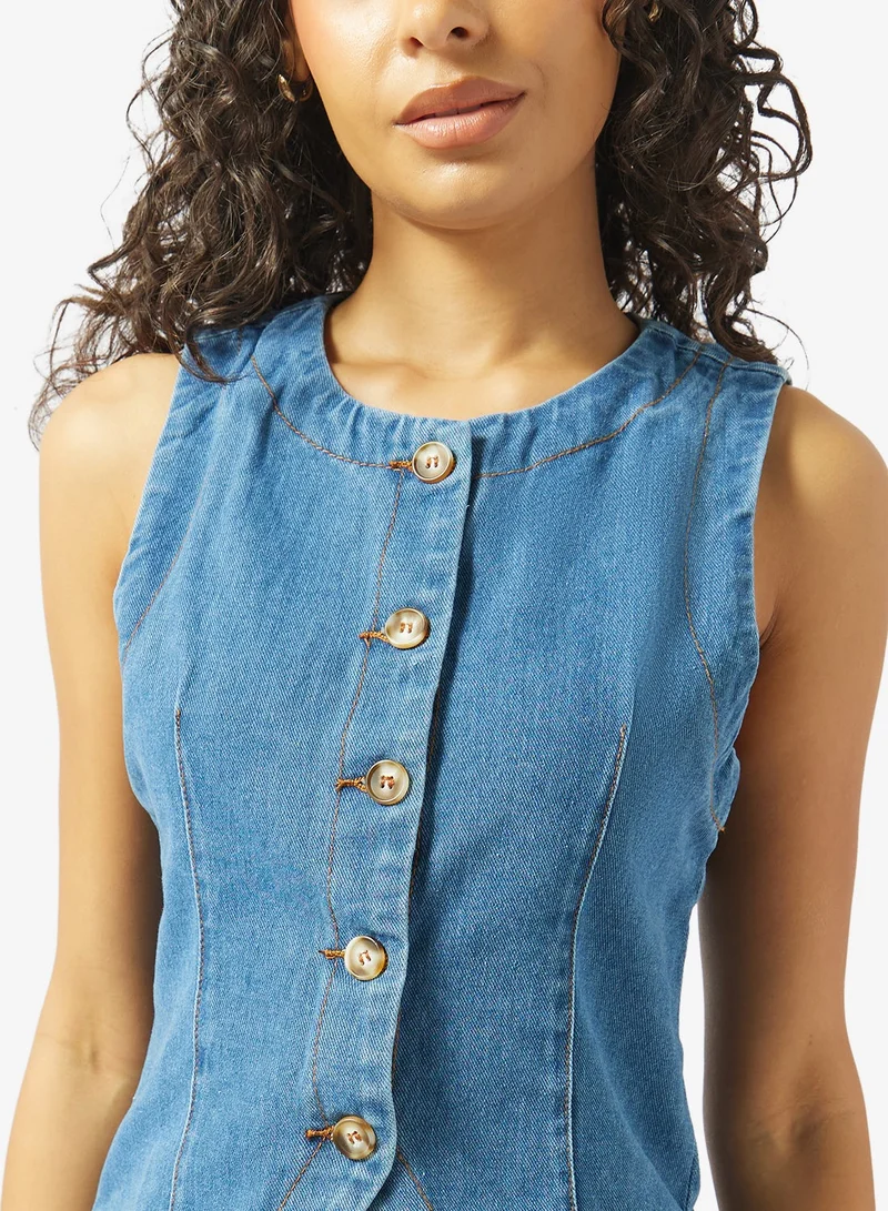 Ginger  Button Down Denim Vest for Women | Best Price UAE