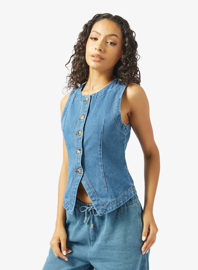 Ginger Button Down Denim Vest - Image 1