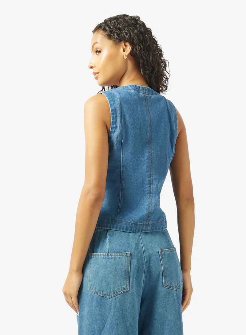 Ginger  Button Down Denim Vest for Women | Best Price UAE