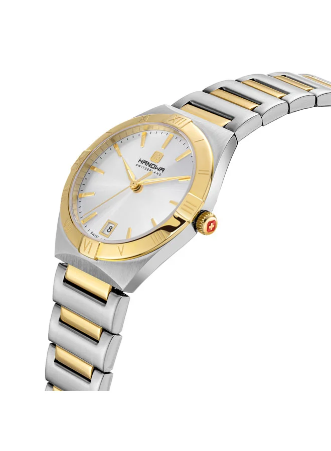 هانوا ساعة سور سيلفا فضية ذهبية بسوار ستانلس ستيل للنساء  مم