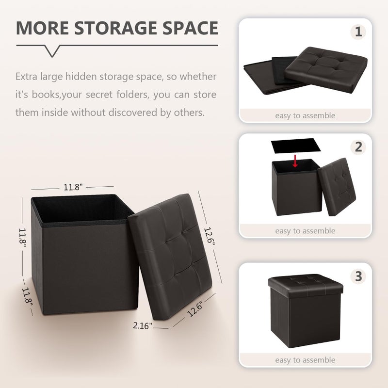 B FSOBEIIALEO Folding Storage Ottoman Cube Footrest Faux Leather for Living Room Seat Chest Brown 12.6"X12.6"X12.6" - Image 4