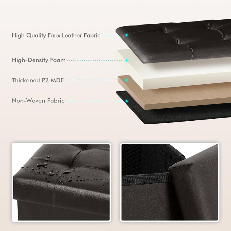 B FSOBEIIALEO Folding Storage Ottoman Cube Footrest Faux Leather for Living Room Seat Chest Brown 12.6"X12.6"X12.6" - Image 3