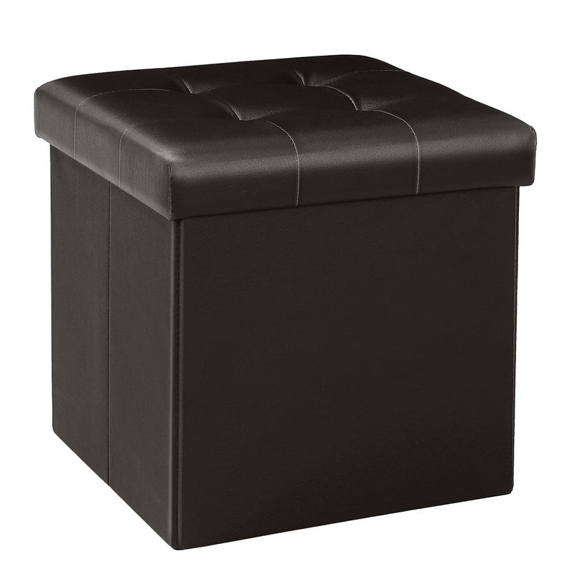 B FSOBEIIALEO Folding Storage Ottoman Cube Footrest Faux Leather for Living Room Seat Chest Brown 12.6"X12.6"X12.6" - Image 1