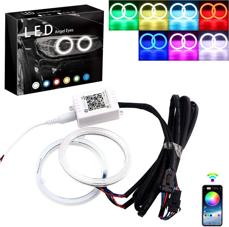 Grandview 1-set 70MM Multi-Color RGB LED Halo Rings Light COB 72SMD Smart Phone iOS Android App Bluetooth Control Car Angel Eyes Circle Ring Headlight Lamp Daytime Running Lights(DRL) 12V - Image 1