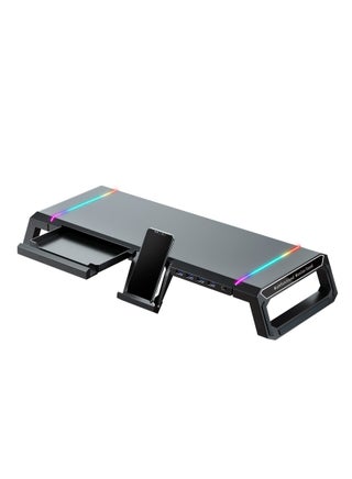 RGB Gaming Computer Monitor Stand Riser - 4 USB 3.0 Hub, 3 Length Adjustable, Laptop Desk Shelf with Storage Drawer and Tablet Phone Holder, Desk Organizers for Desktop, Printer (Black) - pzsku/ZC262702044ED27DFB542Z/45/_/1718453896/35db712f-92a3-4fd7-a352-c64f1affde2a
