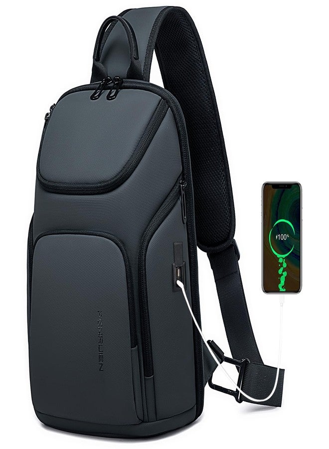 فينوين حقيبة كتف رمادية من فينروين، حقيبة كروس خفيفة الوزن مزودة بمنفذ USB، حقيبة ظهر رجالية عملية مناسبة للرحلات اليومية/المشي لمسافات طويلة/السفر/الرياضة - Image 1