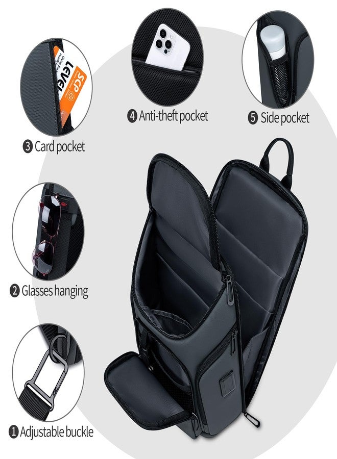 فينوين حقيبة كتف رمادية من فينروين، حقيبة كروس خفيفة الوزن مزودة بمنفذ USB، حقيبة ظهر رجالية عملية مناسبة للرحلات اليومية/المشي لمسافات طويلة/السفر/الرياضة - Image 2