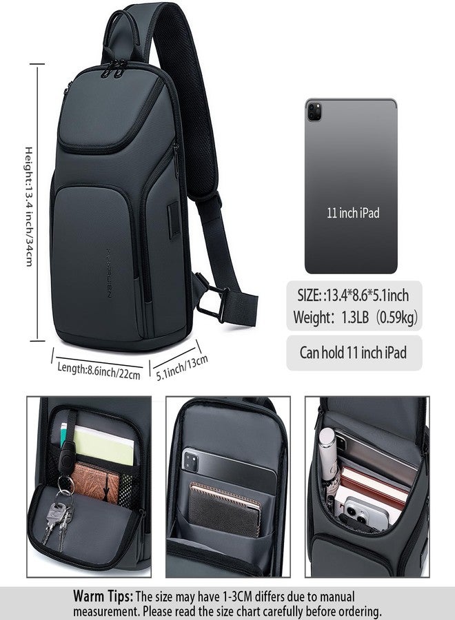 فينوين حقيبة كتف رمادية من فينروين، حقيبة كروس خفيفة الوزن مزودة بمنفذ USB، حقيبة ظهر رجالية عملية مناسبة للرحلات اليومية/المشي لمسافات طويلة/السفر/الرياضة - Image 3
