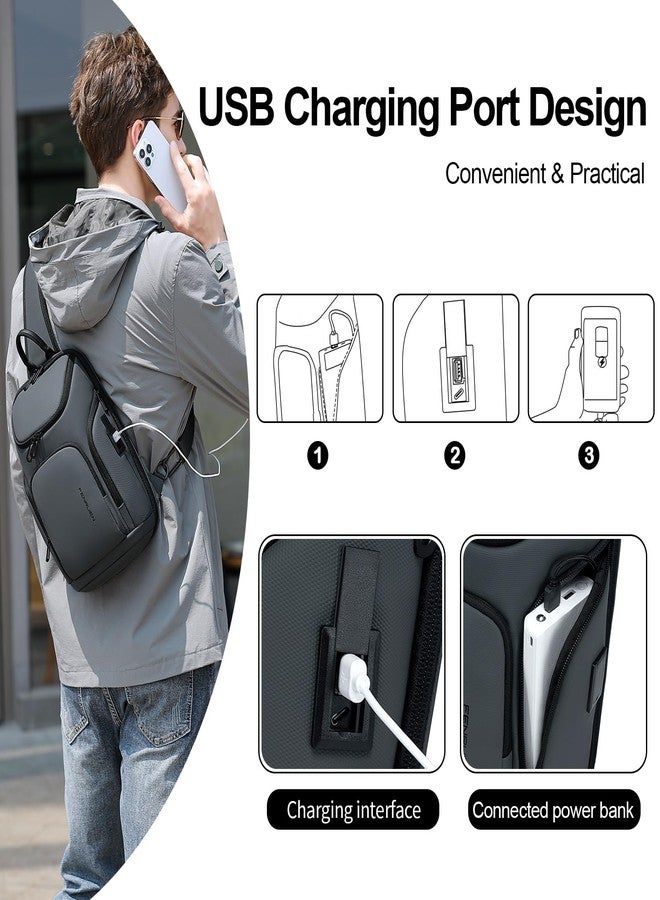 فينوين حقيبة كتف رمادية من فينروين، حقيبة كروس خفيفة الوزن مزودة بمنفذ USB، حقيبة ظهر رجالية عملية مناسبة للرحلات اليومية/المشي لمسافات طويلة/السفر/الرياضة - Image 4
