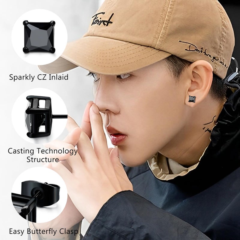 Besteel 2 Pairs Stainless Steel Mens Womens CZ Stud Earrings Pierced Earrings Black 20G 3-8mm - Image 2