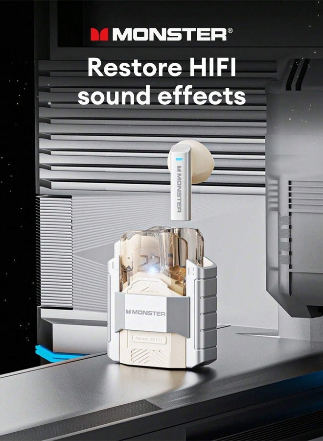 Monster XKT23 wireless bluetooth headphones Mecha style Design Metal Material Gamer Headset Waterproof Noise Reduction With Microphone Silver - Image 2