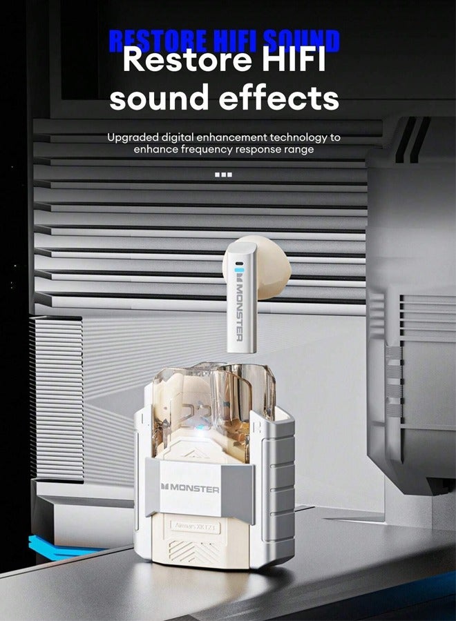 Monster XKT23 wireless bluetooth headphones Mecha style Design Metal Material Gamer Headset Waterproof Noise Reduction With Microphone Silver - Image 3