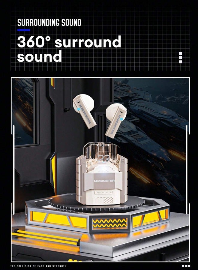 Monster XKT23 wireless bluetooth headphones Mecha style Design Metal Material Gamer Headset Waterproof Noise Reduction With Microphone Silver - Image 4