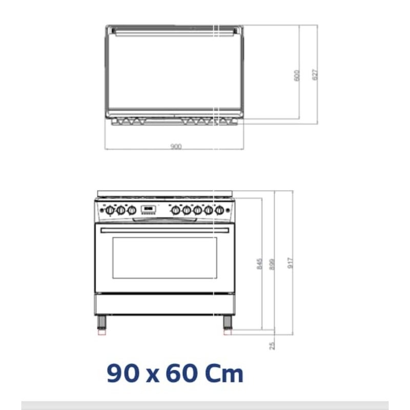 Freestanding 90x60cm 5 Burner Gas Cooking Ranger for home kitchens, stainless steel body, black tempered glass door, heavy-duty construction with auto ignition and SASO approval - Image 3