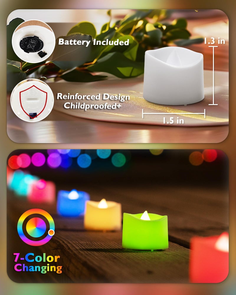 Homemory Multi Color Changing Tea Lights Battery Operated, 7-Color Changing LED Plastic Holiday Candles for Halloween, Pumpkin, Ofrenda, Christmas, Party, Dia1.5'' x H1.3'', 24-Pack [White Base] - Image 2
