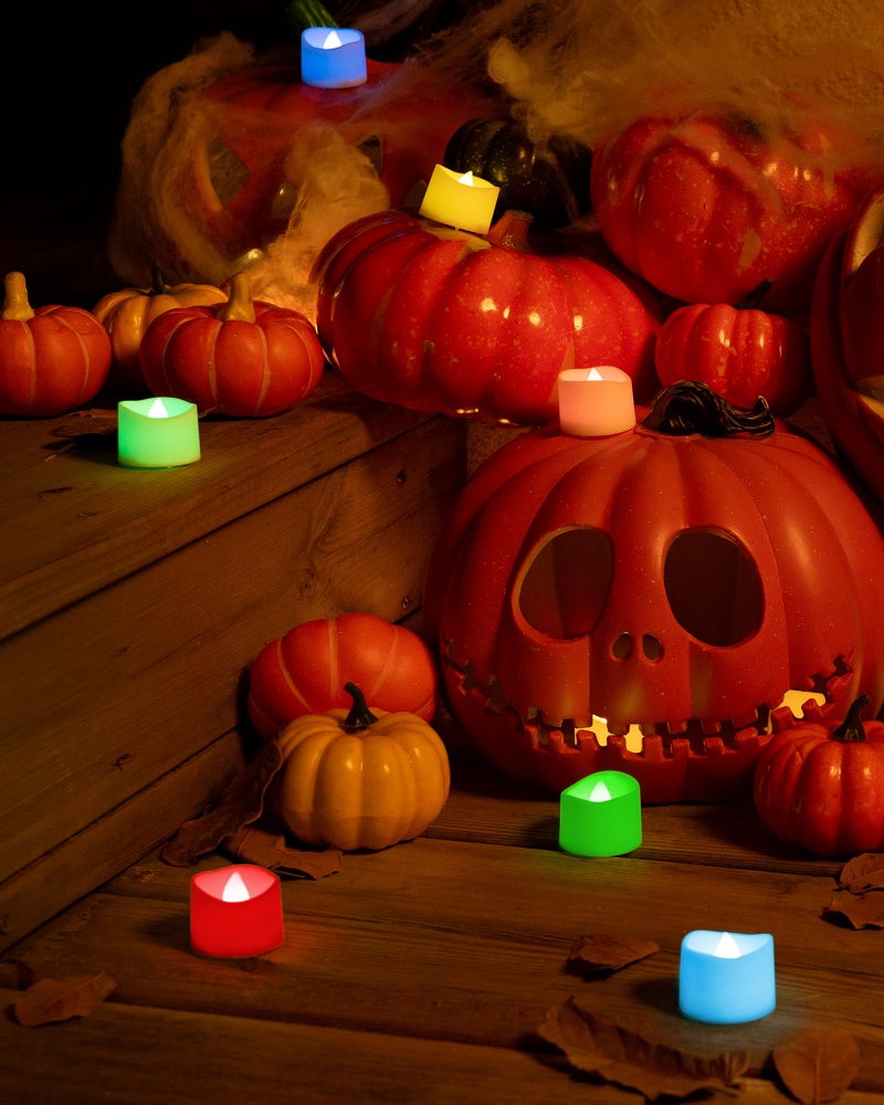 Homemory Multi Color Changing Tea Lights Battery Operated, 7-Color Changing LED Plastic Holiday Candles for Halloween, Pumpkin, Ofrenda, Christmas, Party, Dia1.5'' x H1.3'', 24-Pack [White Base] - Image 3