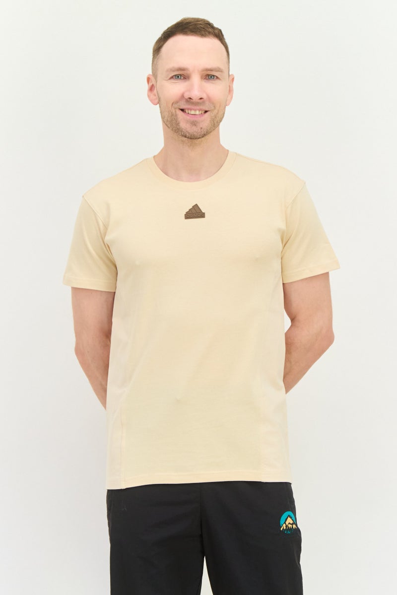 Adidas Men Sportswear Fit Short Sleeve Outdoor T-Shirt, Beige - Image 1