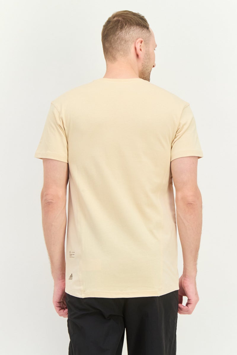 Adidas Men Sportswear Fit Short Sleeve Outdoor T-Shirt, Beige - Image 3