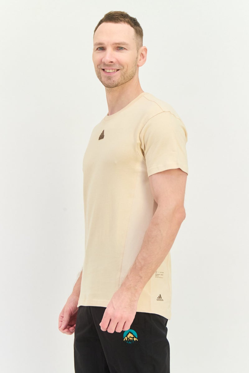 Adidas Men Sportswear Fit Short Sleeve Outdoor T-Shirt, Beige - Image 2