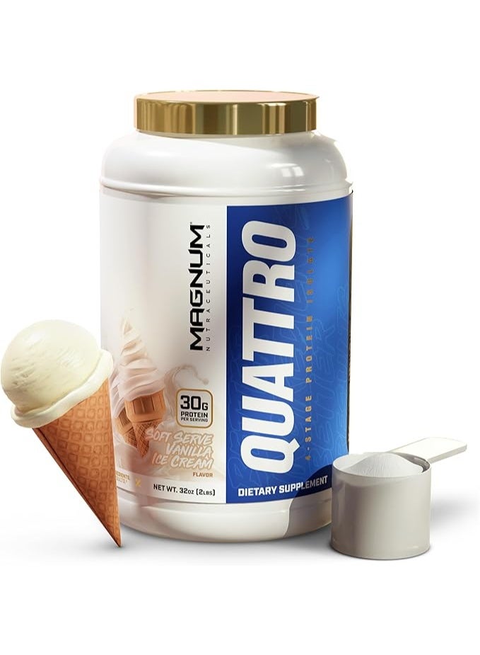 Magnum QUATTRO Magnum Nutraceuticals Whey Protein Powder, Vanilla Soft Serve Ice Cream 2lb – Premium Protein Isolate Blend for Muscle Growth & Recovery - Image 1