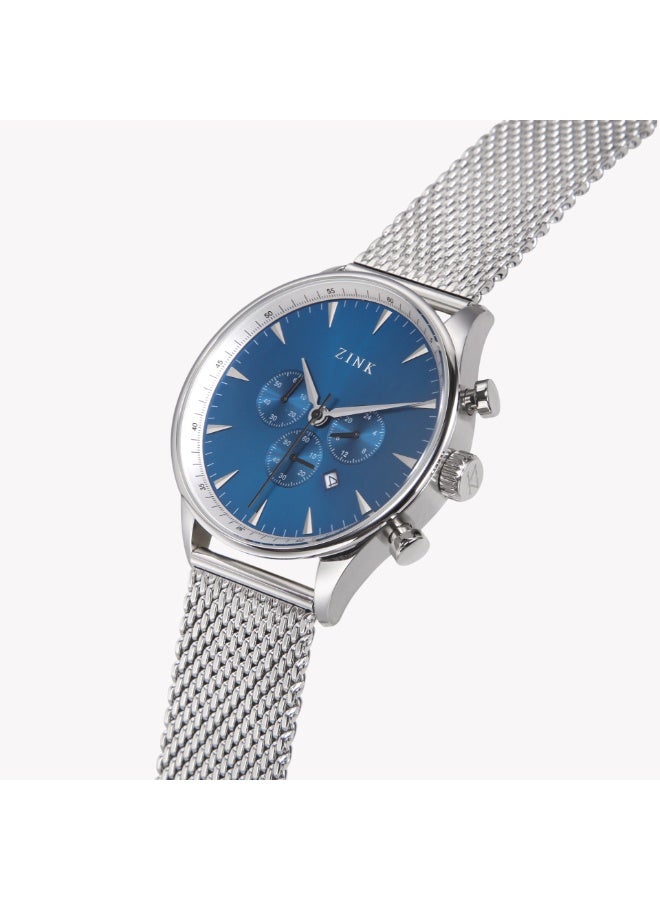 زنك ساعة رجالية من ZINK باللون الفضي، فولاذ مقاوم للصدأ وميناء أزرق تناظري | ZK127G2MS-46 - Image 2