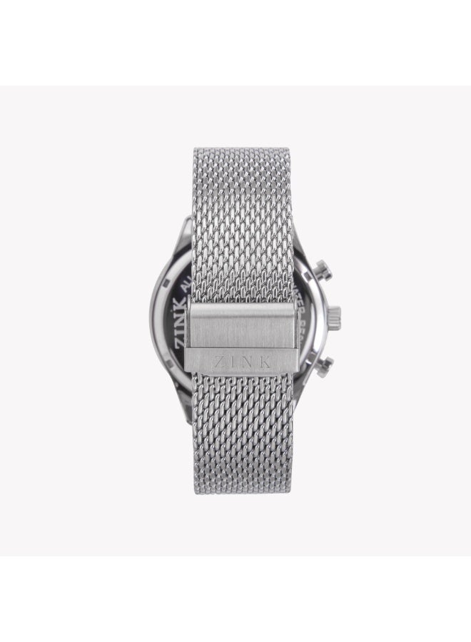 زنك ساعة رجالية من ZINK باللون الفضي، فولاذ مقاوم للصدأ وميناء أزرق تناظري | ZK127G2MS-46 - Image 4