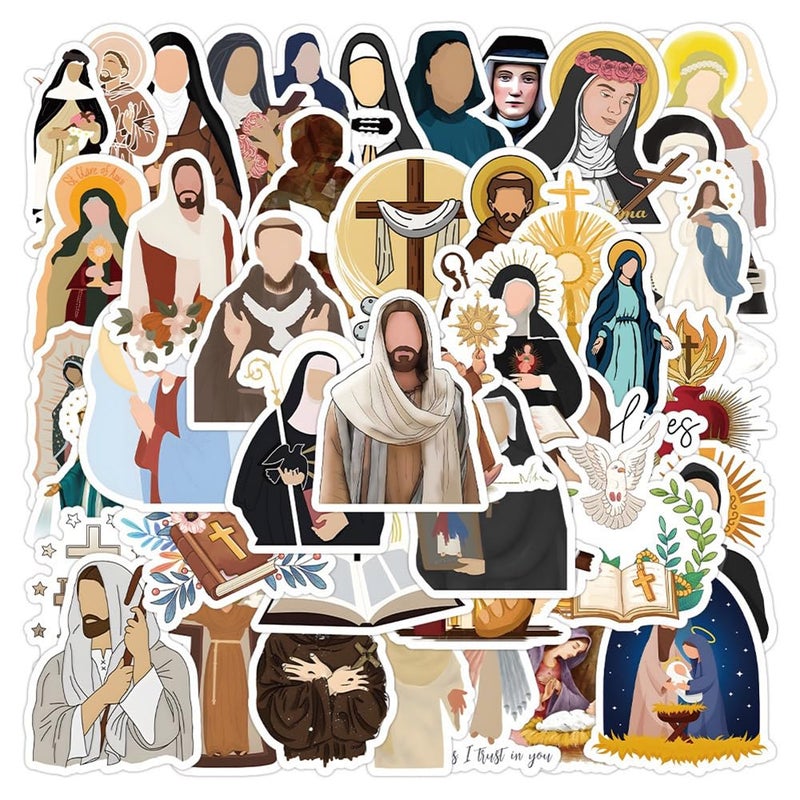 Christian Clergy Stickers 50 Pcs Priest Friars Nuns Waterproof Vinyl Decals for Water Bottles Laptop Luggage Mobile Phone Skateboard Dcor