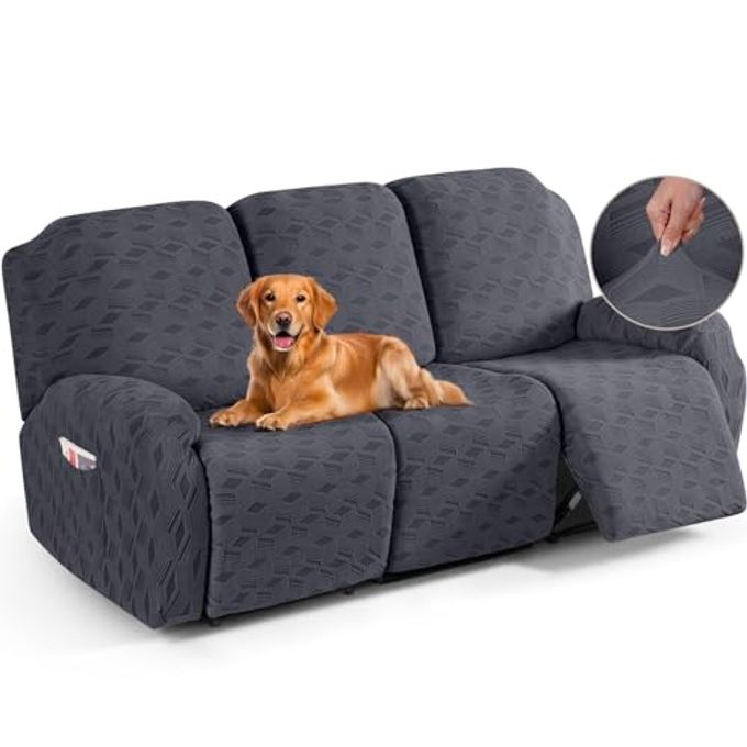 TAOCOCO Recliner Sofa Covers Stretch Reclining Couch Cover, Jacquard Recliner Couch Cover for 3 Seat Furniture Protector Sofa Slipcovers with Elastic Bottom for Kids, Pets (Dark Grey) - Image 4