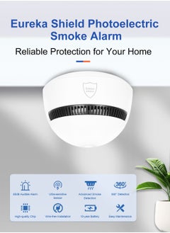 EUREKA SHIELD 10-Year Battery Smoke Detector for Home | 85dB Fire Alarm, Military-Grade Photoelectric Sensor Reduces 70% False Alarms | CE/UL Globally Certified | Easy Install (Adhesive/Screws) Pack of 6  - Image 4