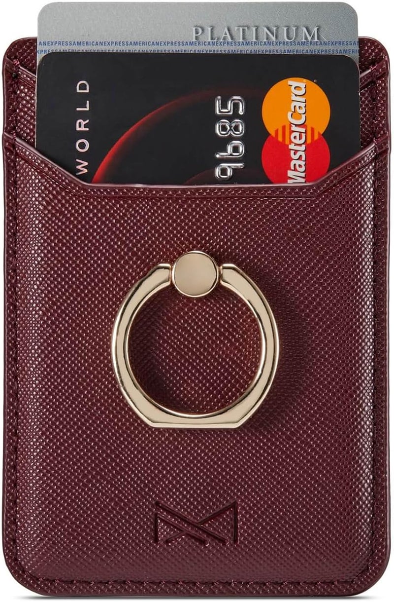 TOPWOOZU Phone Card Holder with Ring Grip for Back of Phone,Adhesive Stick-on Credit Card Wallet Pocket for iPhone,Android and Smartphones (Wine) - Image 5