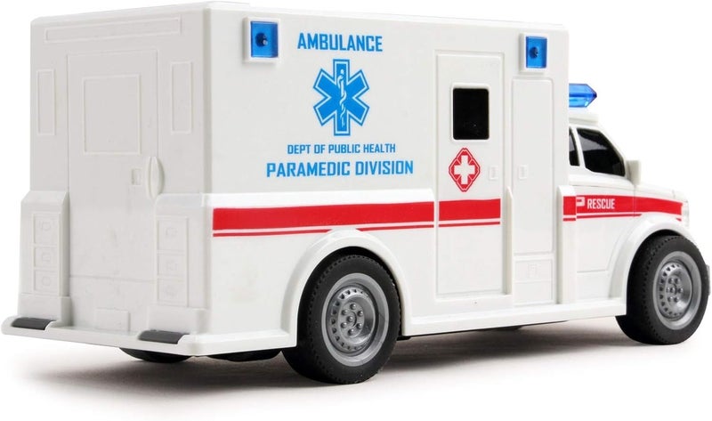 Vokodo Rescue Ambulance Friction Powered Toy Car with Lights and Sounds - 1:20 Scale Medical Transport Vehicle for Kids - Image 4