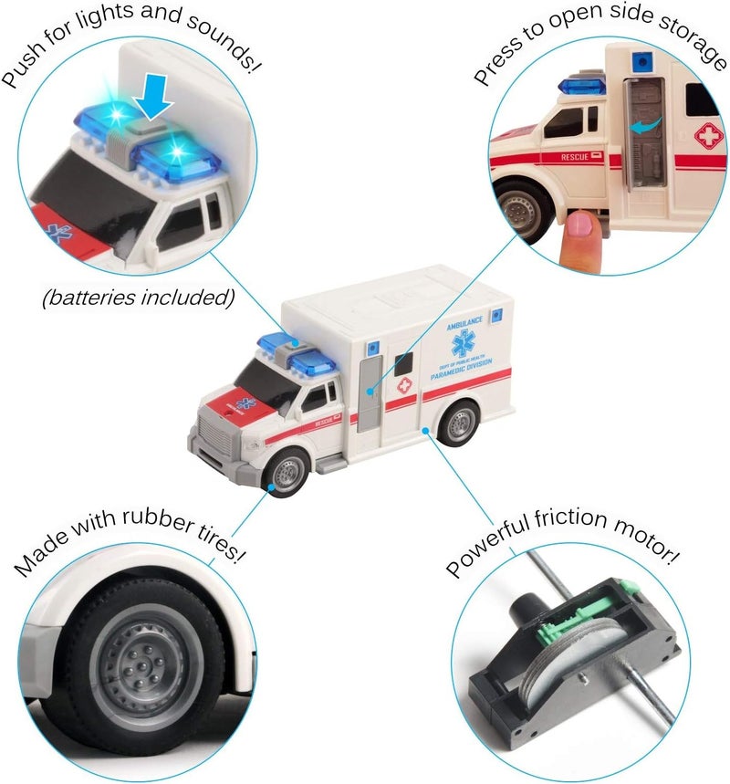Vokodo Rescue Ambulance Friction Powered Toy Car with Lights and Sounds - 1:20 Scale Medical Transport Vehicle for Kids - Image 2